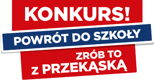 Czerwono-granatowa grafika w kształcie prostokąta; na niej biały napisy – „KONKURS